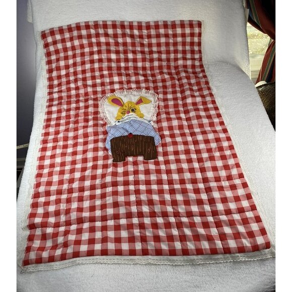 Vintage Baby Crib Toddler Bed Quilt Easter Bunny Red White Gingham 53”x39” - Picture 13 of 13